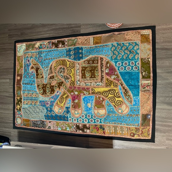 Vintage handmade bohemian elephant tapestry wall hanging